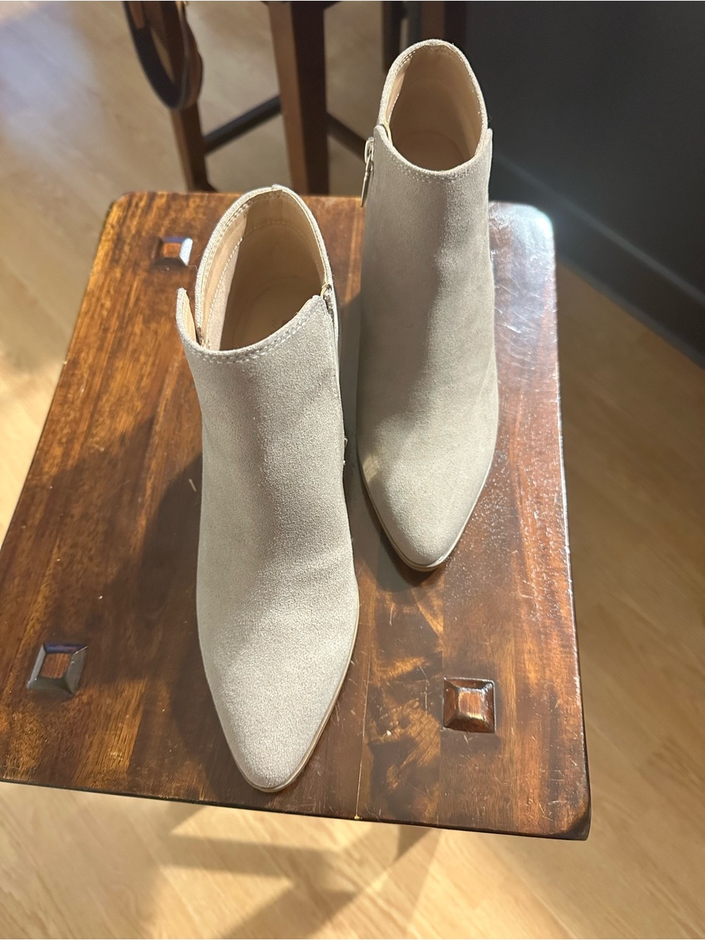 Blondo Light Taupe Suede Ankle Booties with Side Zip